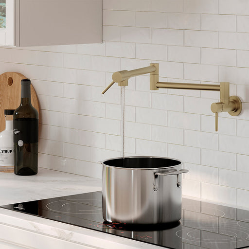 STYLISH-ASTI Wall Mount Pot Filler Folding Stretchable with Single Hole Two Handles -BRUSHED GOLD - Construction Commodities Supply Inc.