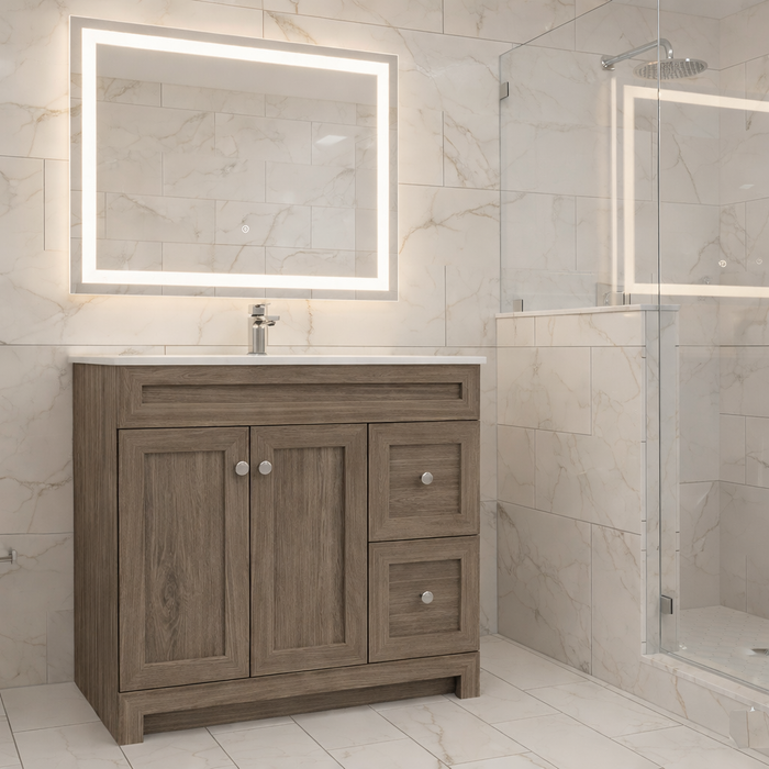 CABINETSMITH- 36" CANMORE, Bathroom Vanity With Quartz top, Left / Right hand drawers