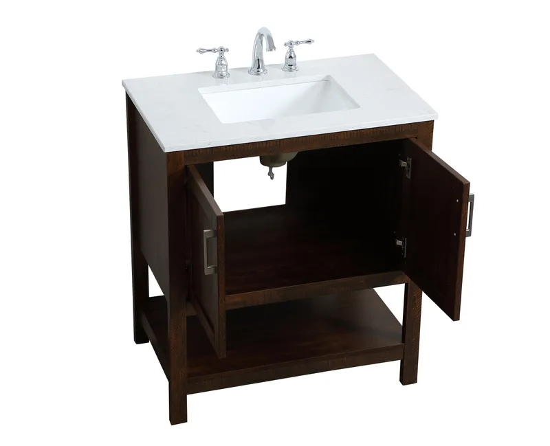 ELEGANT- 24" Dark Brown Oak ,Floor Standing Modern Bathroom Vanity, Marble Countertop