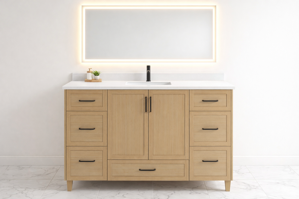 Classic- 60" Single Sink Canadian Made Bathroom Vanity With Quartz Countertop & 7 Drawers - Construction Commodities Supply Inc.