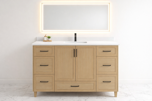 Classic- 60" Single Sink Canadian Made Bathroom Vanity With Quartz Countertop & 7 Drawers - Construction Commodities Supply Inc.