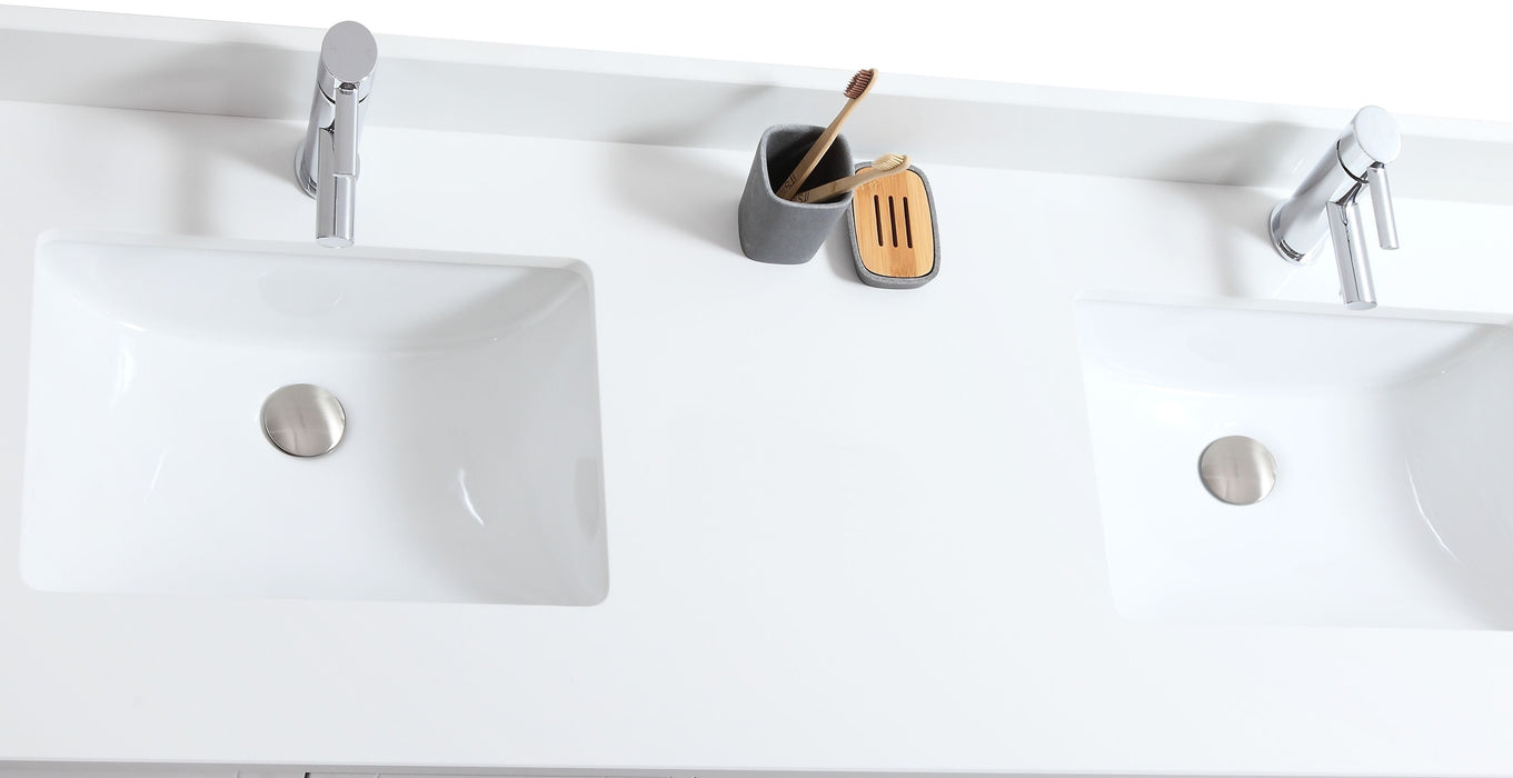 Rose- 60" Antique Oak ,Double Sink, Solid Wood Floor Standing Modern Bathroom Vanity, White Quartz Countertop