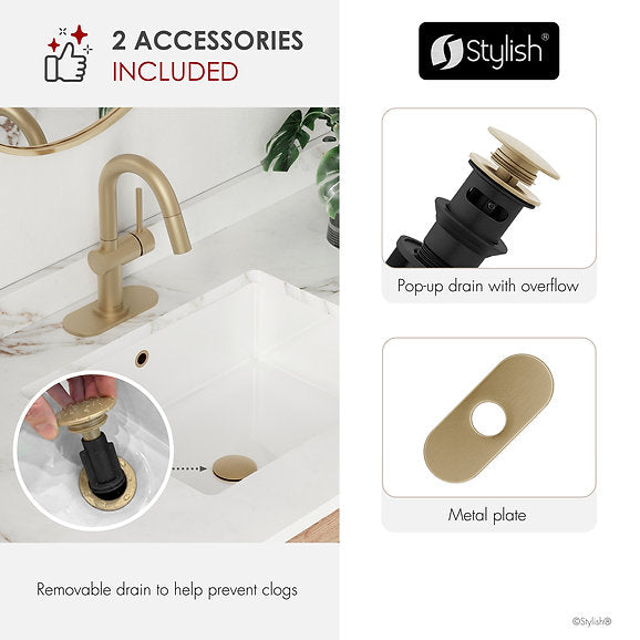ALEEN- B114G Pull Down Bathroom Faucet Single Handle ,BRUSHED GOLD