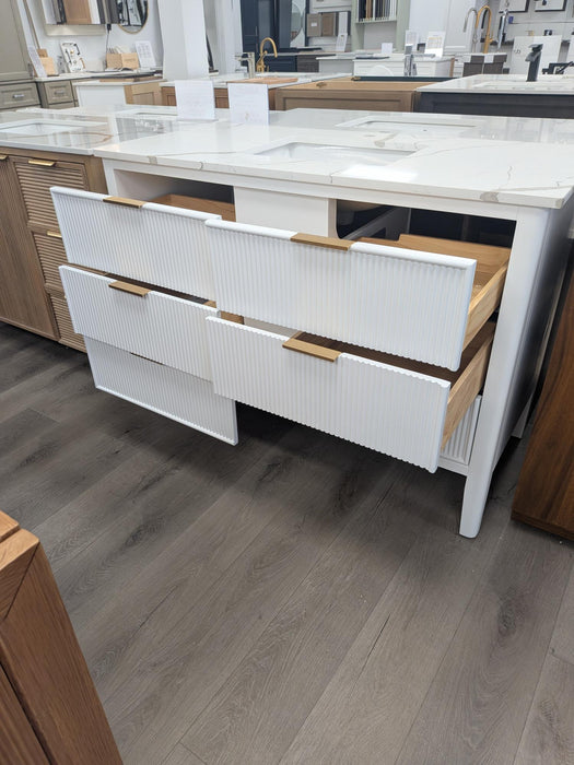 Aster - 48" White , Solid Wood Floor Standing Modern Bathroom Vanity with Quartz Top *** FLOOR MODEL *** - Construction Commodities Supply Inc.