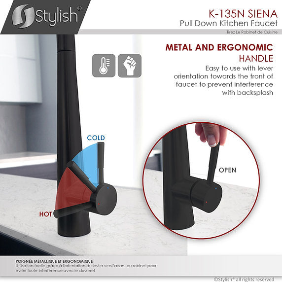 STYLISH-SIENA K-135 Pull-Down Kitchen Faucet -Black - Construction Commodities Supply Inc.