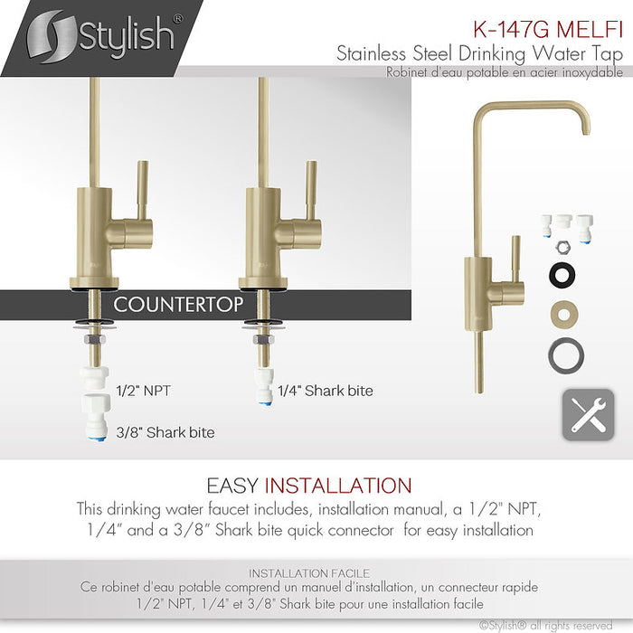 STYLISH-MELFI Single Handle Cold Water Tap - BRUSHED GOLD - Construction Commodities Supply Inc.