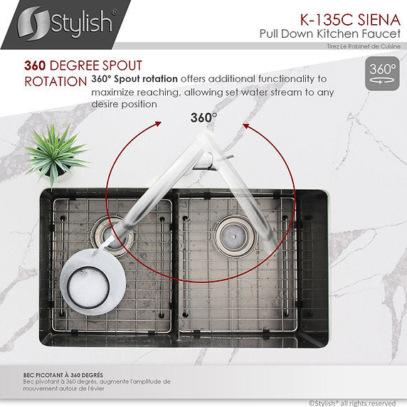 STYLISH-SIENA K-135 Pull-Down Kitchen Faucet - Chrome - Construction Commodities Supply Inc.
