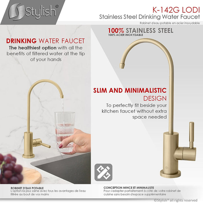 STYLISH-LODI Single Handle Cold Water Tap - BRUSHED GOLD - Construction Commodities Supply Inc.