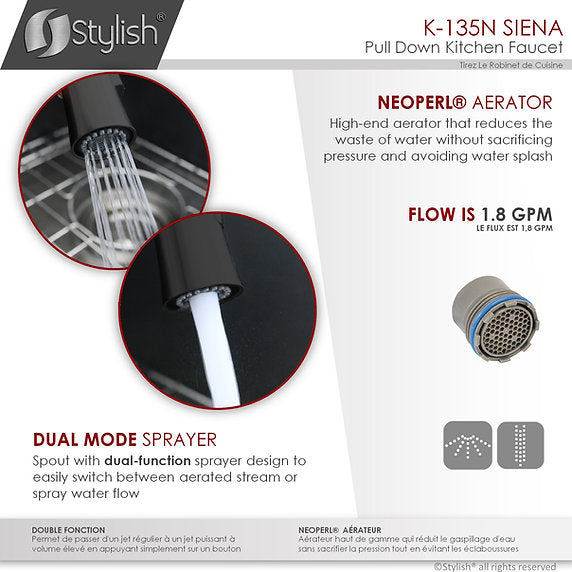 STYLISH-SIENA K-135 Pull-Down Kitchen Faucet -Black - Construction Commodities Supply Inc.