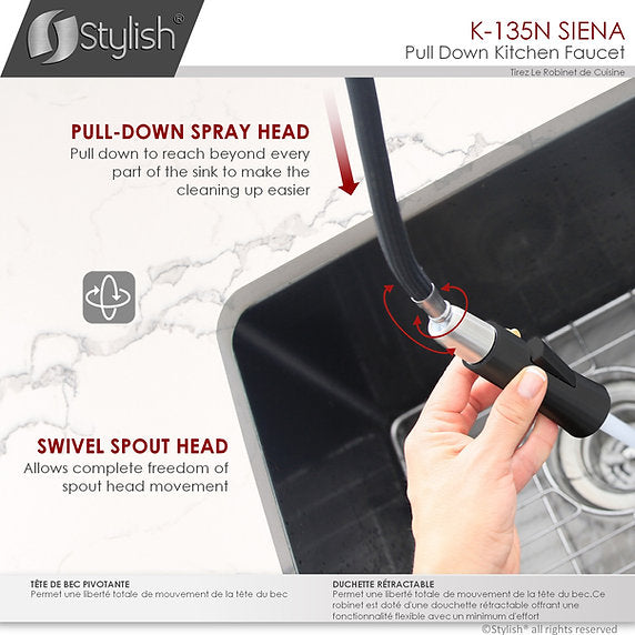 STYLISH-SIENA K-135 Pull-Down Kitchen Faucet -Black - Construction Commodities Supply Inc.