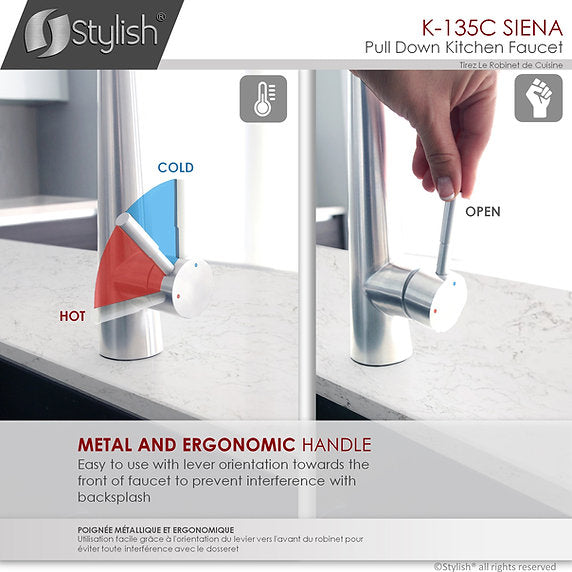 STYLISH-SIENA K-135 Pull-Down Kitchen Faucet - Chrome - Construction Commodities Supply Inc.