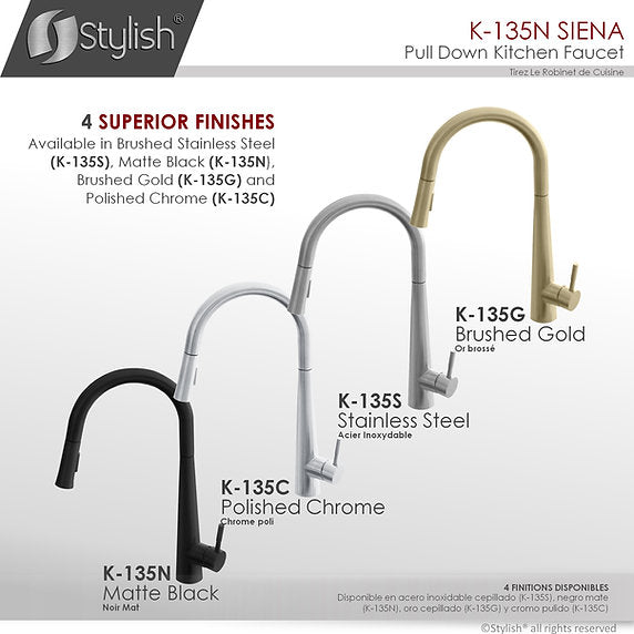 STYLISH-SIENA K-135 Pull-Down Kitchen Faucet -Black - Construction Commodities Supply Inc.
