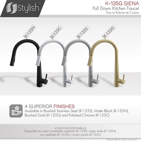STYLISH-SIENA K-135 Pull-Down Kitchen Faucet - Stainless Steel - Construction Commodities Supply Inc.