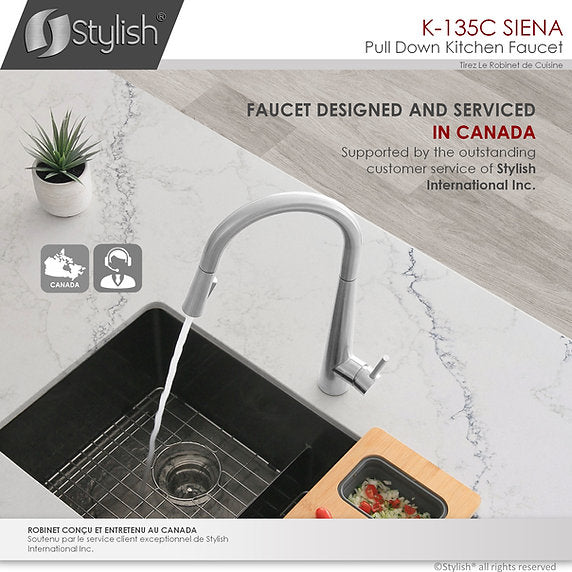 STYLISH-SIENA K-135 Pull-Down Kitchen Faucet - Chrome - Construction Commodities Supply Inc.
