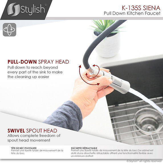 STYLISH-SIENA K-135 Pull-Down Kitchen Faucet - Stainless Steel - Construction Commodities Supply Inc.