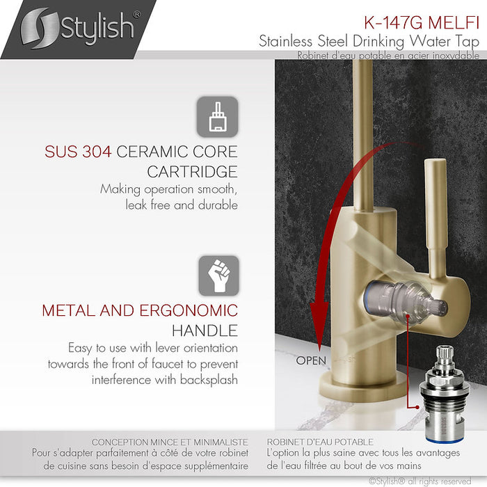 STYLISH-MELFI Single Handle Cold Water Tap - BRUSHED GOLD - Construction Commodities Supply Inc.