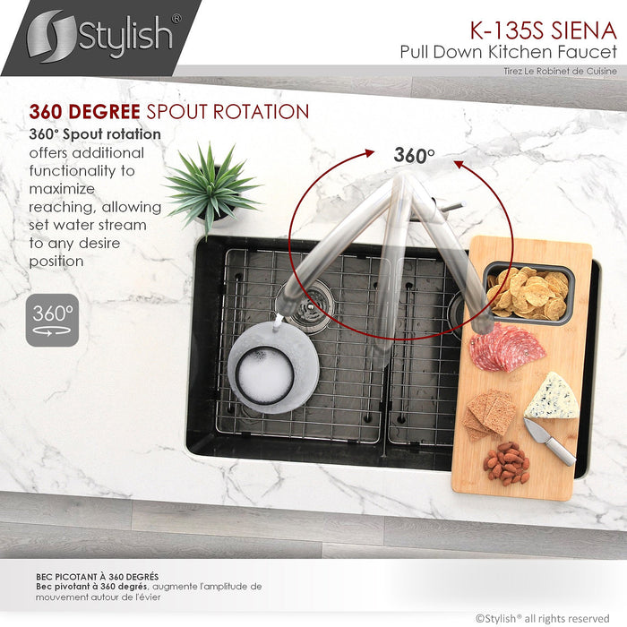 STYLISH-SIENA K-135 Pull-Down Kitchen Faucet - Stainless Steel - Construction Commodities Supply Inc.