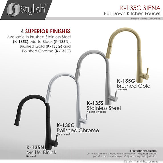 STYLISH-SIENA K-135 Pull-Down Kitchen Faucet - Chrome - Construction Commodities Supply Inc.