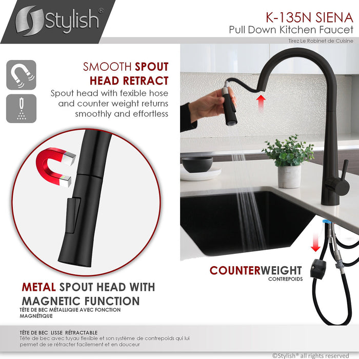 STYLISH-SIENA K-135 Pull-Down Kitchen Faucet -Black - Construction Commodities Supply Inc.