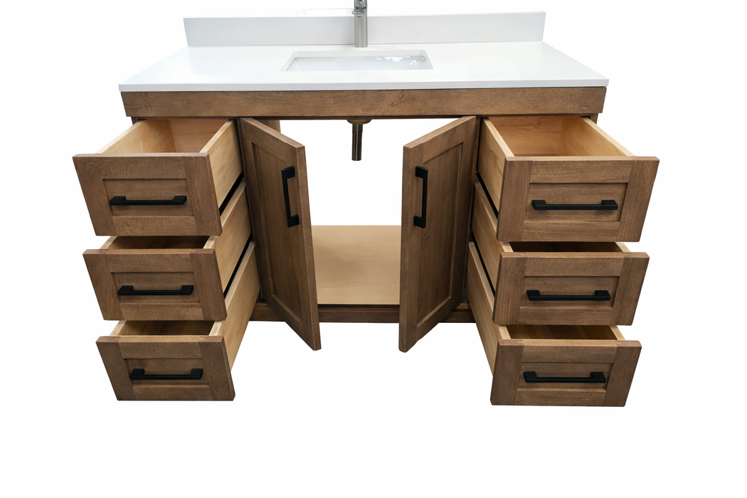 CANADIAN MAPLE 54" , Frappe Stain Bathroom Vanity With Quartz Countertop. - Construction Commodities Supply Inc.