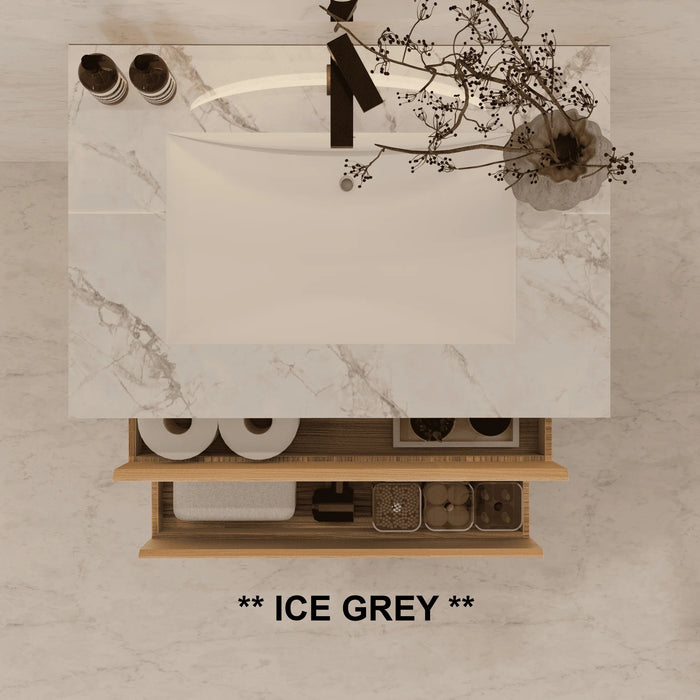 AQUA-40" LIGHT GREY OAK Wall Mount Vanity with Sintered Stone Top - Construction Commodities Supply Inc.