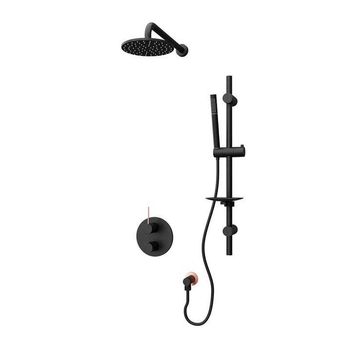 Rubi, Kronos- 1/2 Inch Thermostatic Shower Kit With Wall Arm Shower Head and Hand Shower