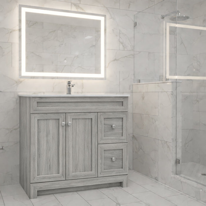 CABINETSMITH- 36" JASPER ,CANADIAN Bathroom Vanity With Quartz top, Left / Right hand drawers