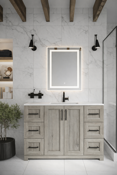 CABINETSMITH- 48" CANADIAN Bathroom Vanity With Quartz top & 6 Drawers (12 COLORS AVAILABLE) - Construction Commodities Supply Inc.