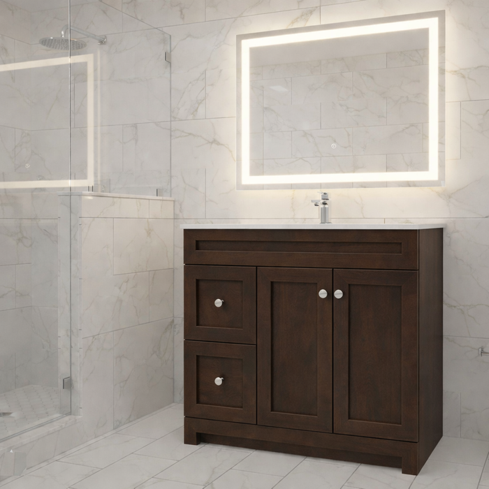 CABINETSMITH- 36" Java ,CANADIAN Bathroom Vanity With Quartz top, Left / Right hand drawers