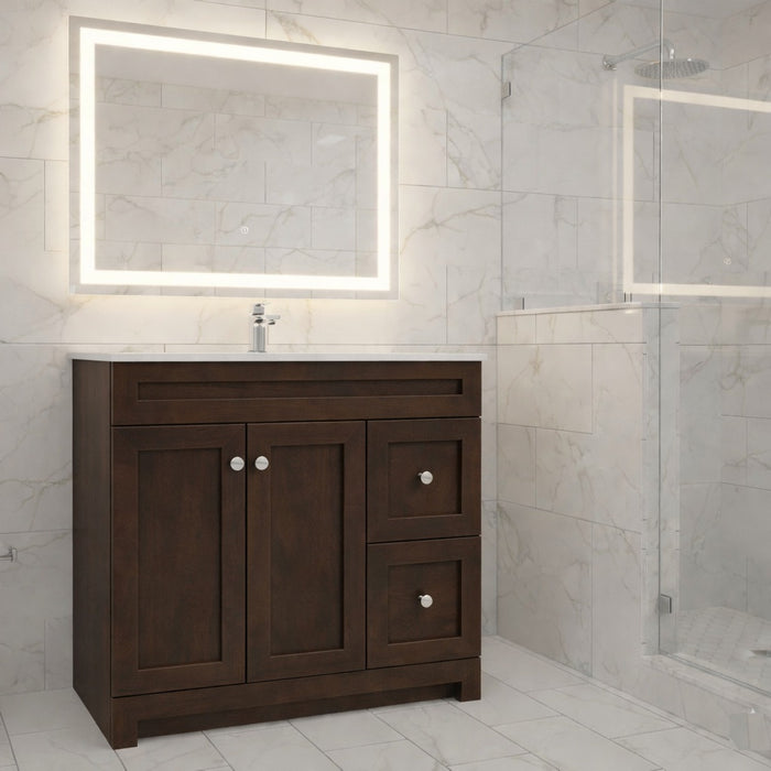 CABINETSMITH- 36" Java ,CANADIAN Bathroom Vanity With Quartz top, Left / Right hand drawers