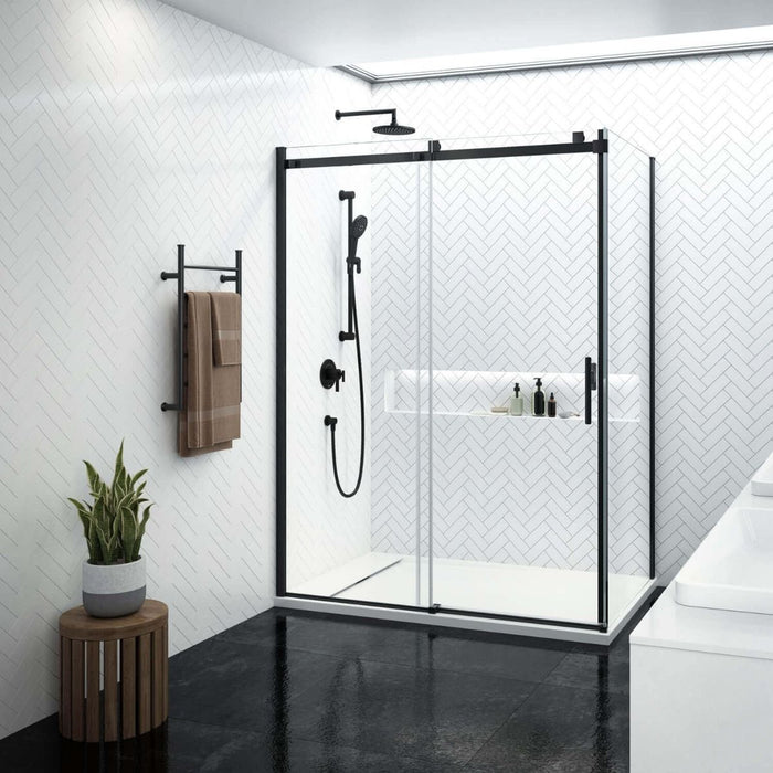 KONCEPT EVO - Matt Black Sliding Shower door 60” x 77” with 36" return panel - KP protective film (Right opening)** PICK UP IN STORE ONLY**