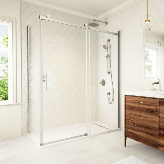 KONCEPT EVO - Brushed Nickel Sliding Shower door 60” x 77” with 36" return panel - KP protective film (Left opening)** PICK UP IN STORE ONLY**