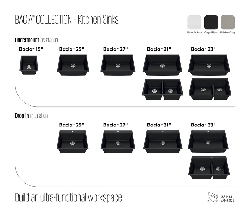 KALIA - Bacia - Kitchen sink 31" Undermount  ( 3 COLORS AVAILABLE )