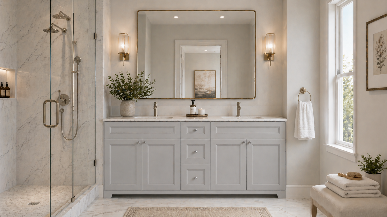 CLASSIC- 60",Double Sink Solid wood Bathroom Vanity (6 COLORS AVAILABLE ) With Quartz Countertop - Construction Commodities Supply Inc.
