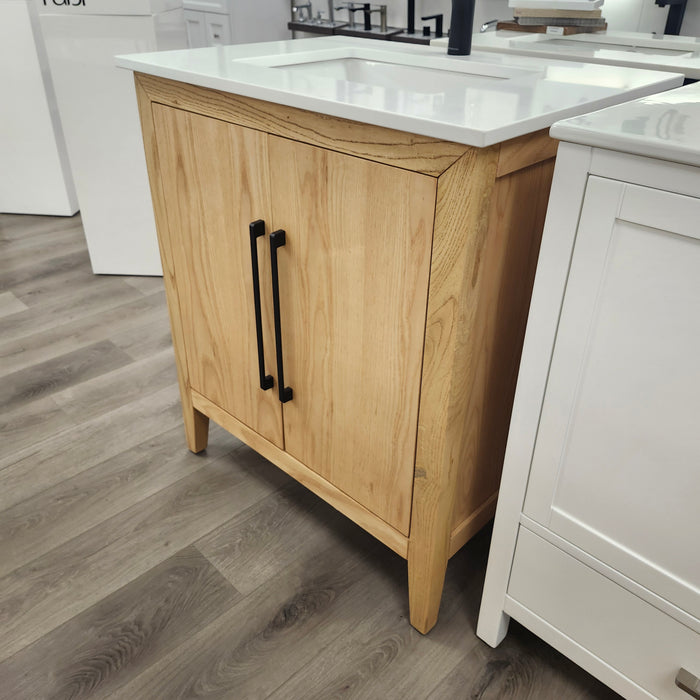 Lily - 30" White Oak, Floor Standing Modern Bathroom Vanity with White Quartz Top *** FLOOR MODEL ***