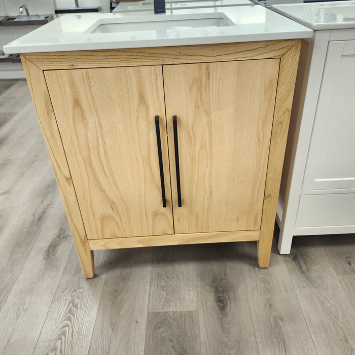 Lily - 30" White Oak, Floor Standing Modern Bathroom Vanity with White Quartz Top *** FLOOR MODEL ***