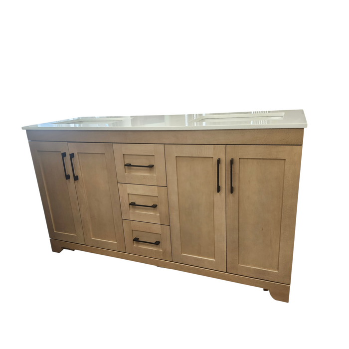 CANADIAN MAPLE - 60" Double Sink , Loft Stain Bathroom Vanity With Quartz Countertop.