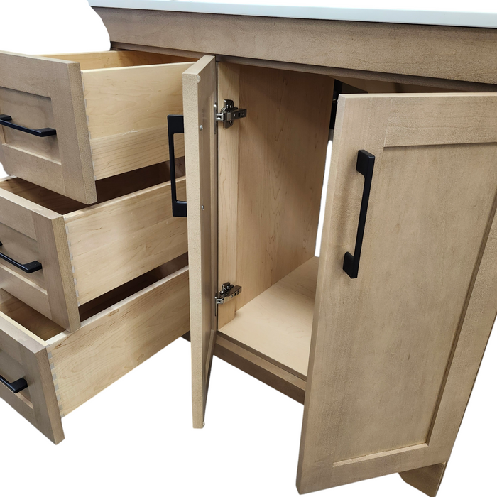 CANADIAN MAPLE - 60" Double Sink , Loft Stain Bathroom Vanity With Quartz Countertop.