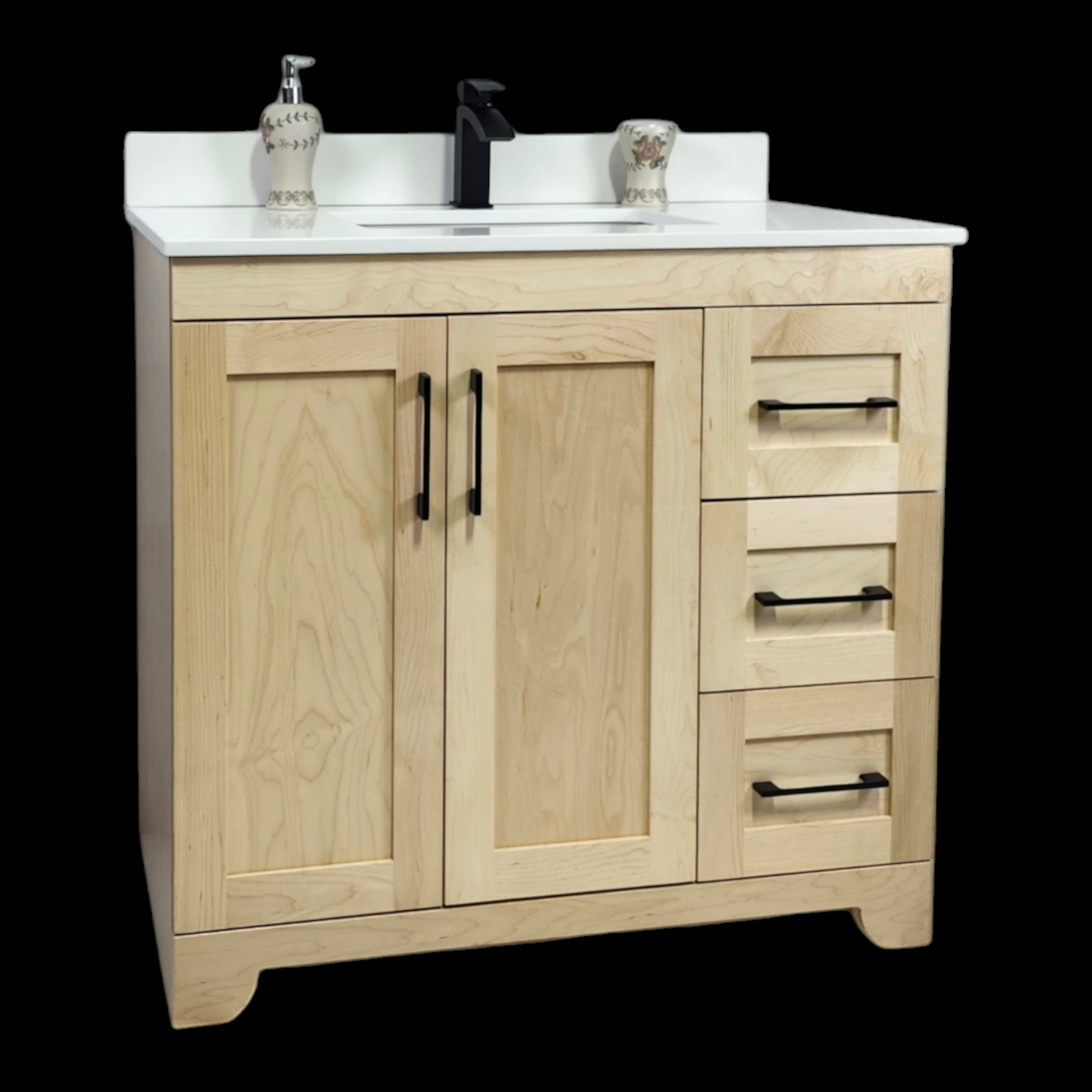CANADIAN MAPLE 36 Inch Bathroom Vanity, Natural Stain with Quartz Coun ...