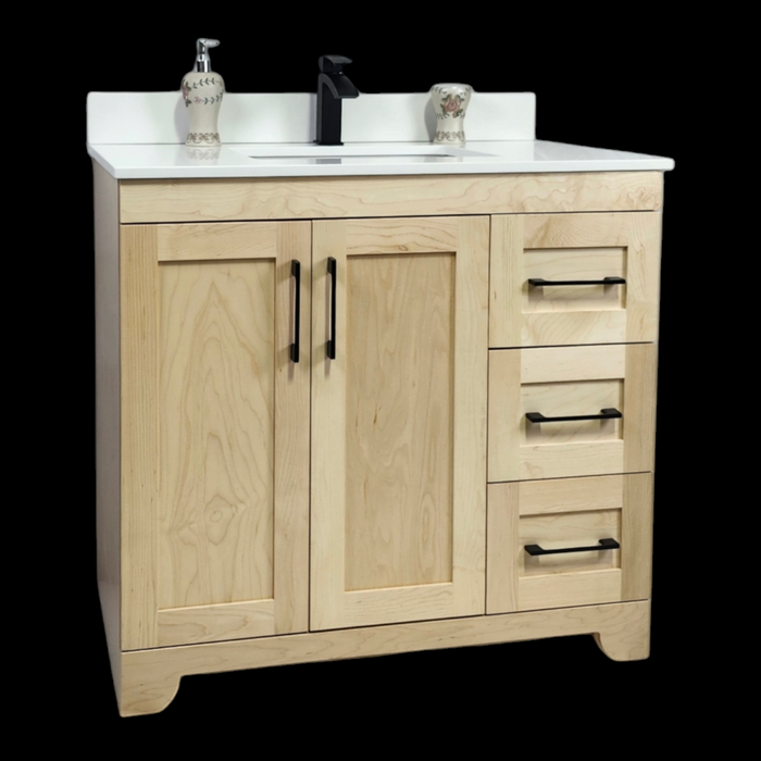 CANADIAN MAPLE - 36" , Natural Stain Bathroom Vanity With Quartz Countertop.