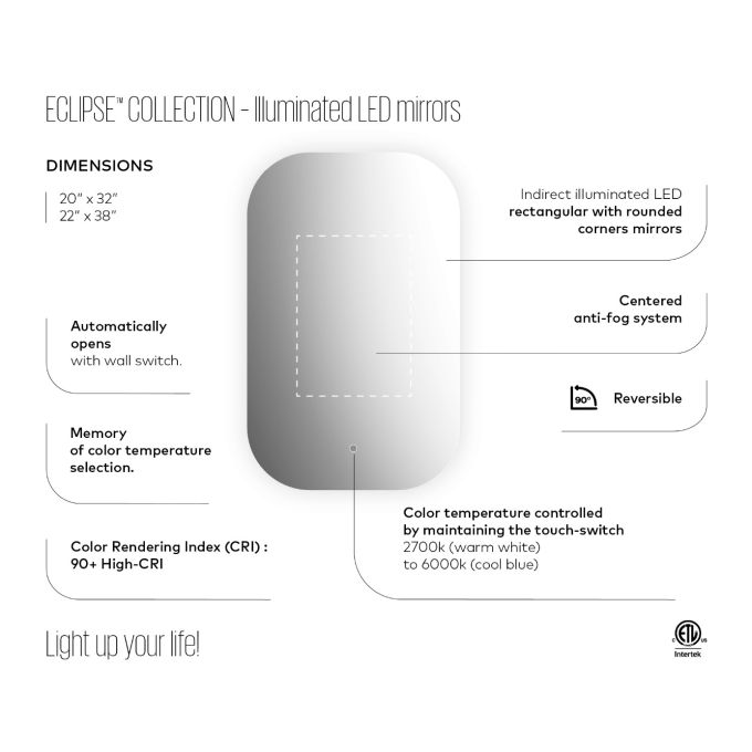 KALIA-NEW ECLIPSE LED-ILLUMINATED BATHROOM MIRROR - 22” X 38”
