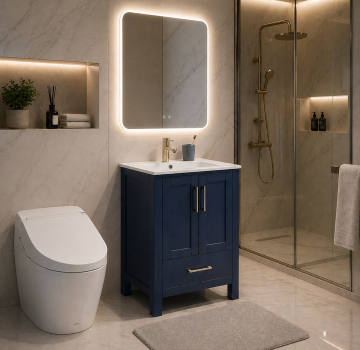 ROSE- 24"x18" Navy Blue , Solid Wood Floor Standing Modern Bathroom Vanity - Construction Commodities Supply Inc.