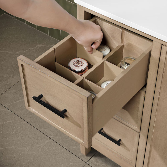 SAHARA- 36" Blonde Antique , Right side Sink, Solid Wood Bathroom Vanity with White Quartz countertop