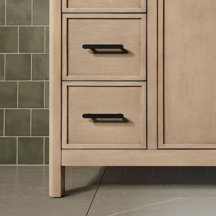 SAHARA- 36" Blonde Antique , Right side Sink, Solid Wood Bathroom Vanity with White Quartz countertop