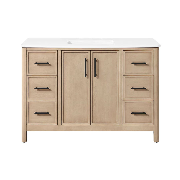 SAHARA- 48" Blonde Antique , Solid Wood Bathroom Vanity with White Quartz countertop