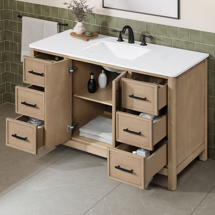 SAHARA- 48" Blonde Antique , Solid Wood Bathroom Vanity with White Quartz countertop