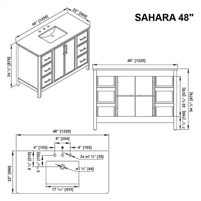 SAHARA- 48" Blonde Antique , Solid Wood Bathroom Vanity with White Quartz countertop