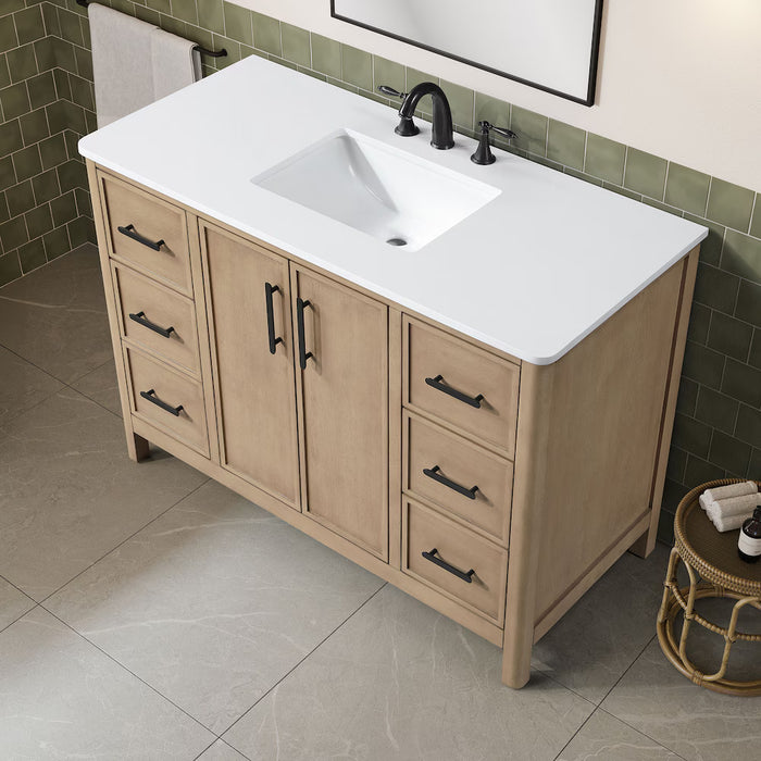 SAHARA- 48" Blonde Antique , Solid Wood Bathroom Vanity with White Quartz countertop