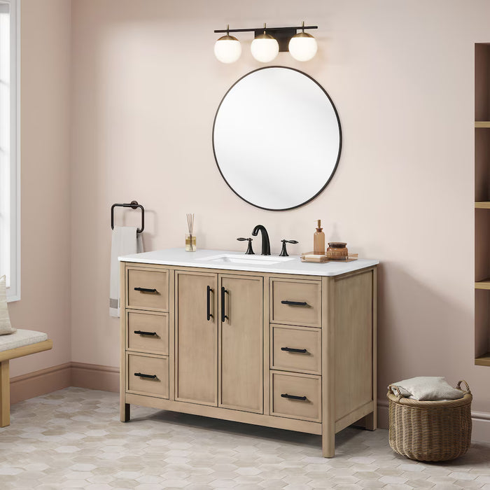 SAHARA- 48" Blonde Antique , Solid Wood Bathroom Vanity with White Quartz countertop