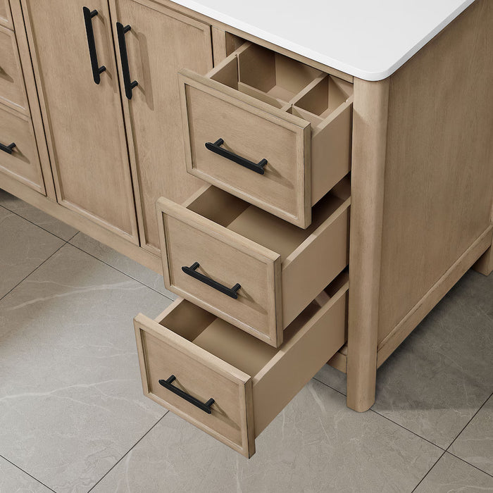 SAHARA- 48" Blonde Antique , Solid Wood Bathroom Vanity with White Quartz countertop